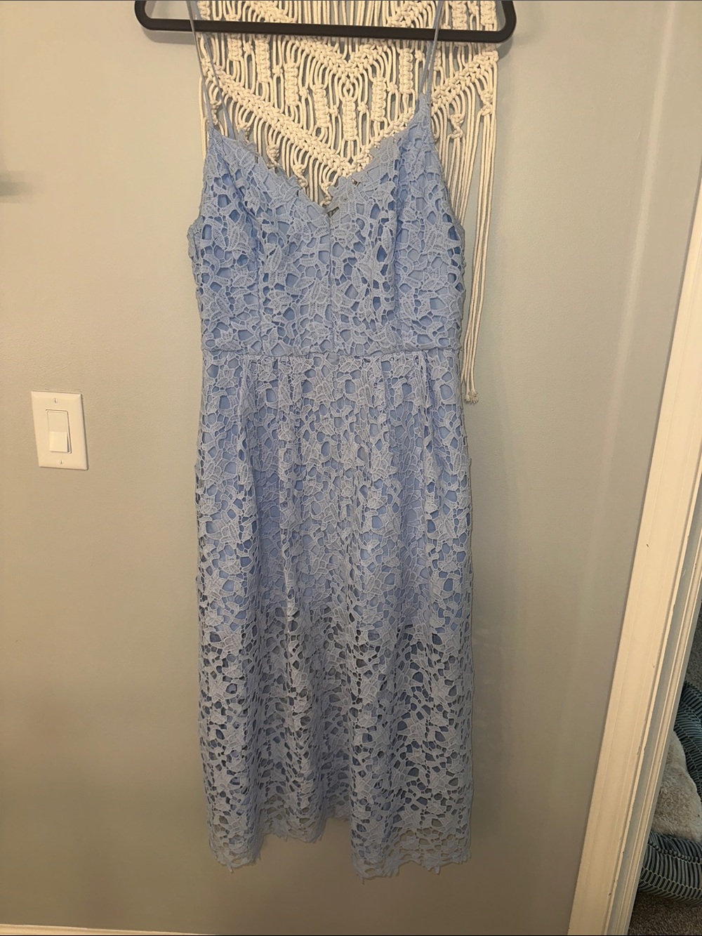 Astr Light Blue Lace Midi Dress with Spaghetti Straps - Fits like XL